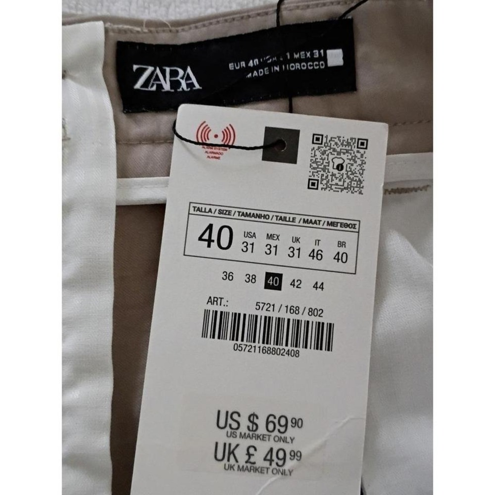 ZARA NWT Beige Linen Blend Wide Leg Trousers High Rise Button Fly 31 Minimalist - Picture 5 of 8
